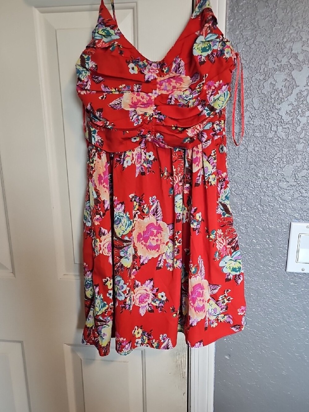 Roxy Red Floral Ruched Mini Dress - Picture 4 of 7